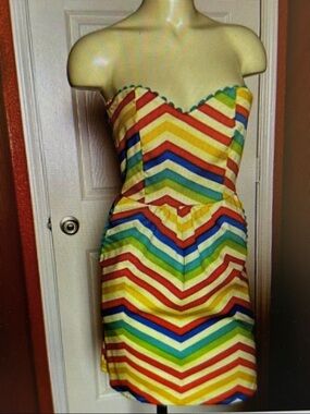Judith March Multi-Color Chevron Strapless Midi Dress
